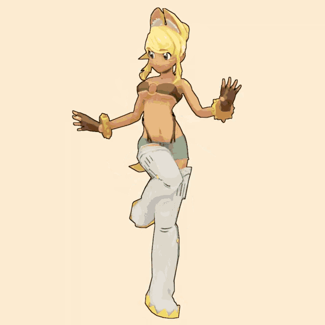 a drawing of a girl with yellow hair and white socks