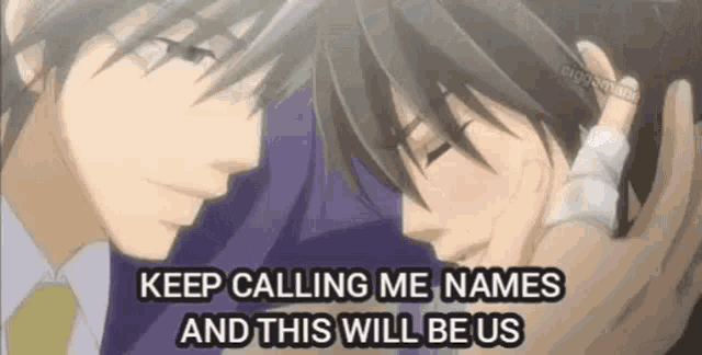 a couple of anime characters are kissing and one of them is holding the other 's head .