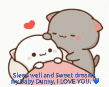 a cartoon of two cats hugging each other with the words sleep well and sweet dreams my baby dunny i love you