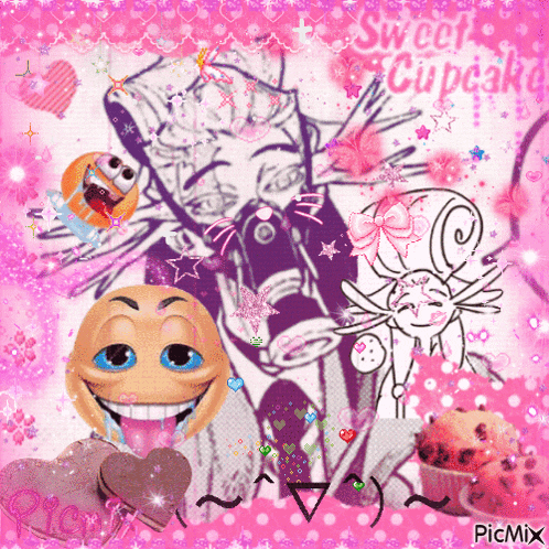 a pink background with a smiley face and the words sweet cupcakes on it