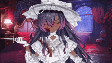 a girl with blood on her face is wearing a white dress and hat