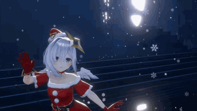 a girl in a santa outfit is being pulled by a reindeer in a sled