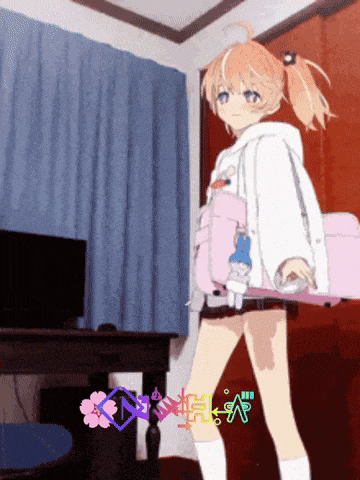 a girl in a white hoodie is holding a pink bag in a room
