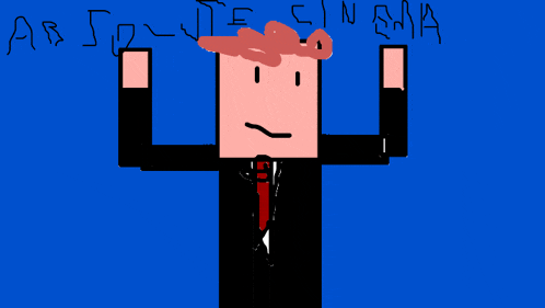 a drawing of a man in a suit and tie with the words absolute cinema written below him