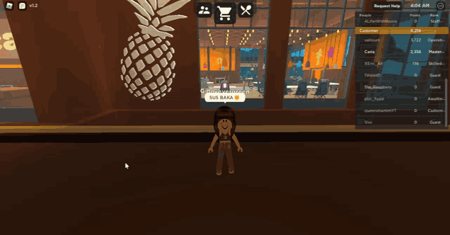 a girl standing in front of a pineapple on a wall