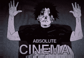 a poster for absolute cinema shows a man waving his hands