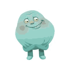a cartoon character with a crying face is sitting down with his arms crossed and smiling .