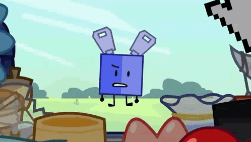 a cartoon character with keys on its ears is standing in a field
