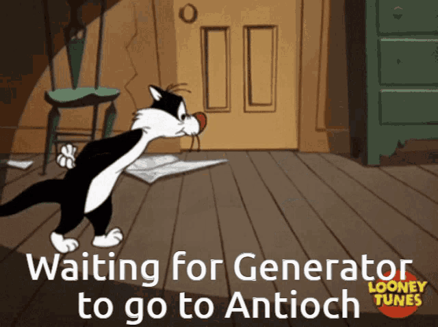 a cartoon of sylvester from looney tunes waiting for a generator to go to antioch