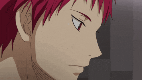 a close up of a person 's face with red hair and a white eye