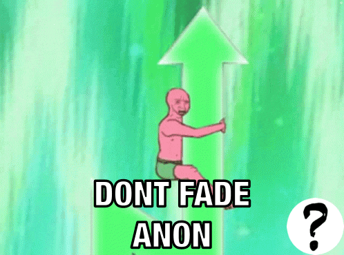 a cartoon of a man riding a green arrow with the words " dont fade anon "