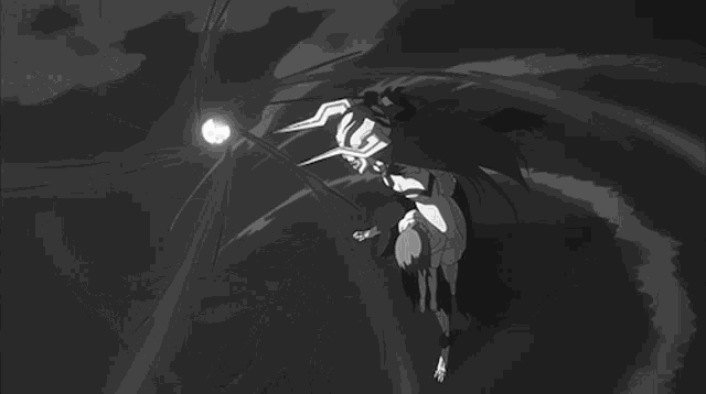a black and white drawing of a skeleton with long hair and sharp teeth
