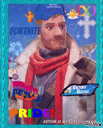 a framed picture of a man with the words pride autism is my superpower written on it