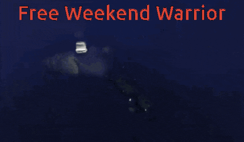 a poster that says free weekend warrior with two cars on it