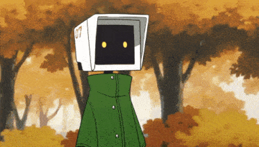 a cartoon character with a white box on his head with the number 07 on it