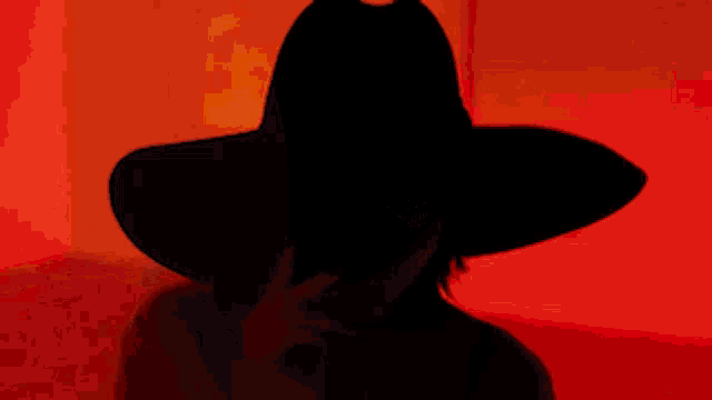 a woman in a cowboy hat is standing in a dark room with the words xanie antiz ever written on the wall