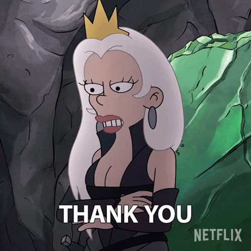 a cartoon of a woman with a crown on her head says thank you netflix