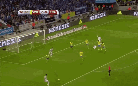 a soccer game between swe and fra is being played