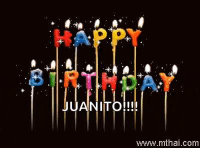 a birthday card for juanito with colorful candles