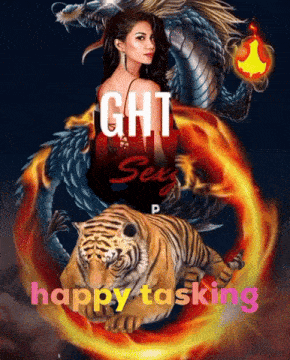 a poster of a woman and a tiger with ght sexy p happy tasking