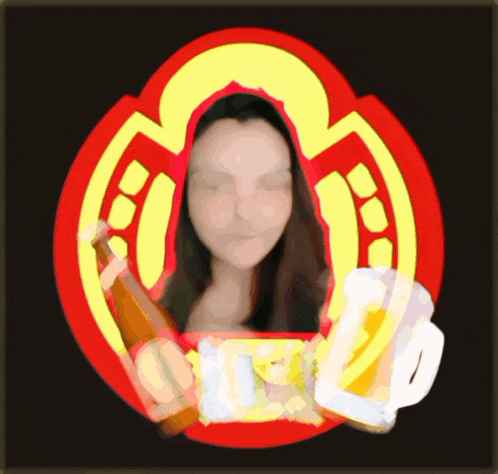 a woman is holding a bottle of beer and a glass of beer