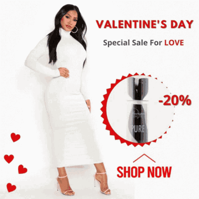 a valentine 's day special sale for love with a woman in a white dress