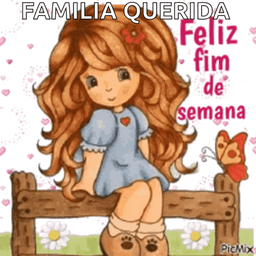 a picture of a girl sitting on a fence with the words familia querida