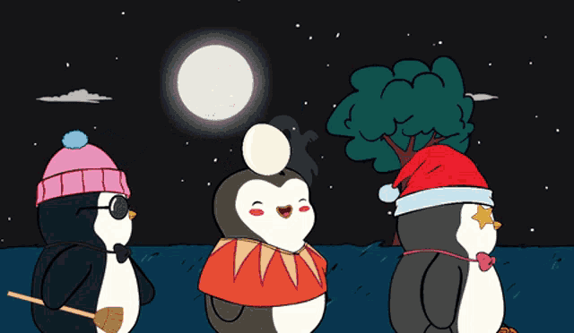 three penguins are dressed up in costumes for halloween