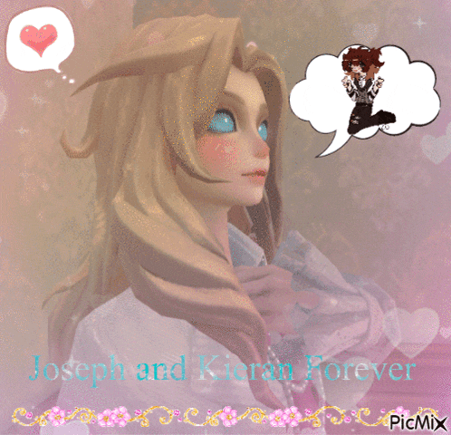 a picture of a girl with a speech bubble that says joseph and karen forever
