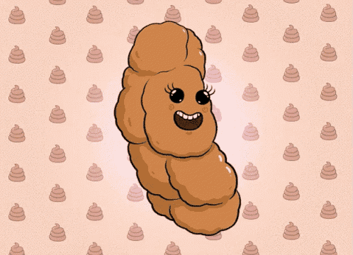 a cartoon drawing of a poop with a face