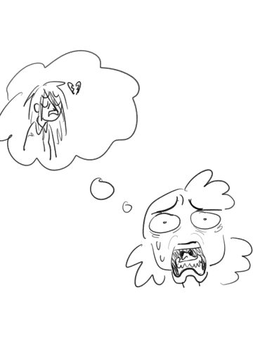 a black and white drawing of a cartoon character with a speech bubble that says " i love you "