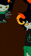 a cartoon drawing of a cat with horns and a green shirt