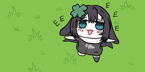 a drawing of a girl with a clover on her head and the letters eee around her