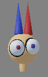 a cartoon character with a blue and red hat on his head