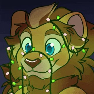 a cartoon drawing of a lion with christmas lights on its face