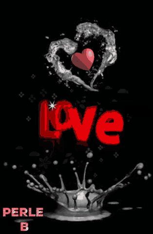 the word love is on a black background with a heart in the middle