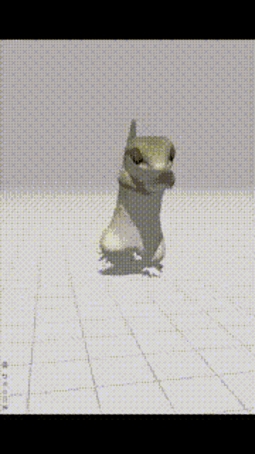 a 3d rendering of a squirrel walking on a tiled floor