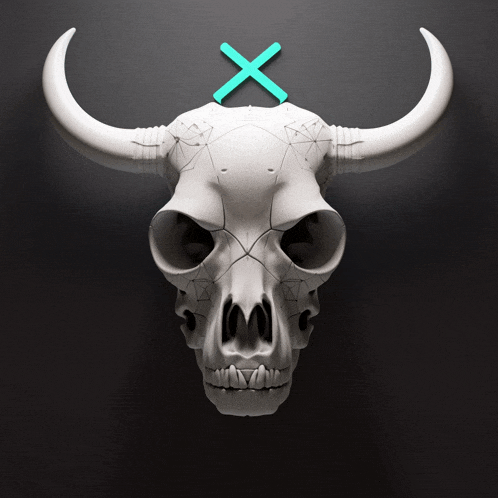 a bull 's skull with a blue x on top of it