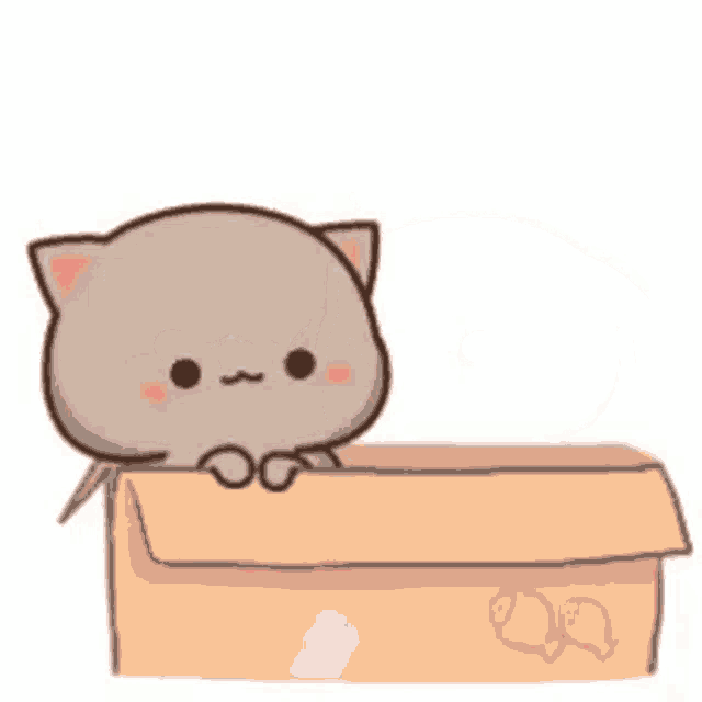 two cartoon cats are standing next to each other in a box .