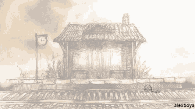 a drawing of a person walking on a train track by alex boya