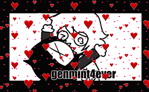 a picture of a cartoon character surrounded by red hearts with the caption genmint4ever