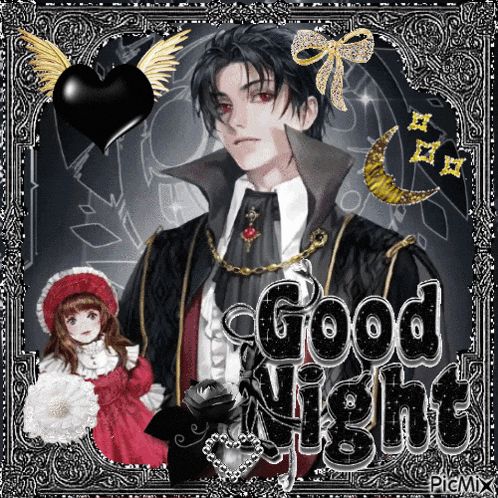 a picture of a vampire with the words good night written below him