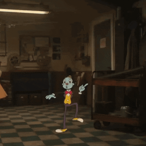 a cartoon character is holding a sparkler in a room