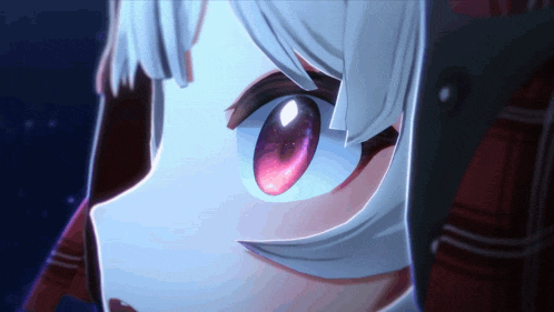 a close up of a person 's eye with a purple pupil