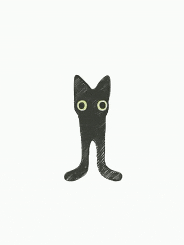 a drawing of a black cat with a long tail