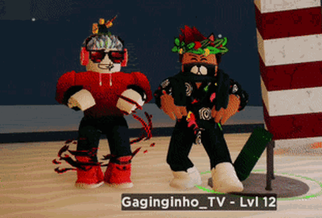 two roblox characters standing next to each other with the name gaginginho_tv written on the bottom