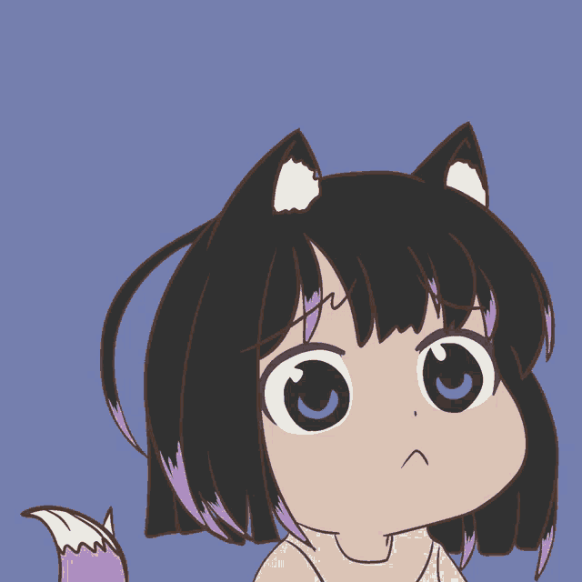 a cartoon drawing of a girl with cat ears and hearts above her