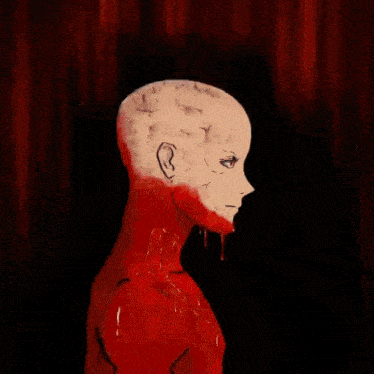 a bloody vampire with bats flying around him