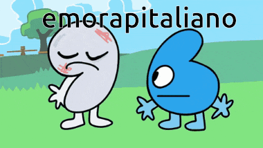 two cartoon characters are standing next to each other in a field with the words emorapitaliano written above them
