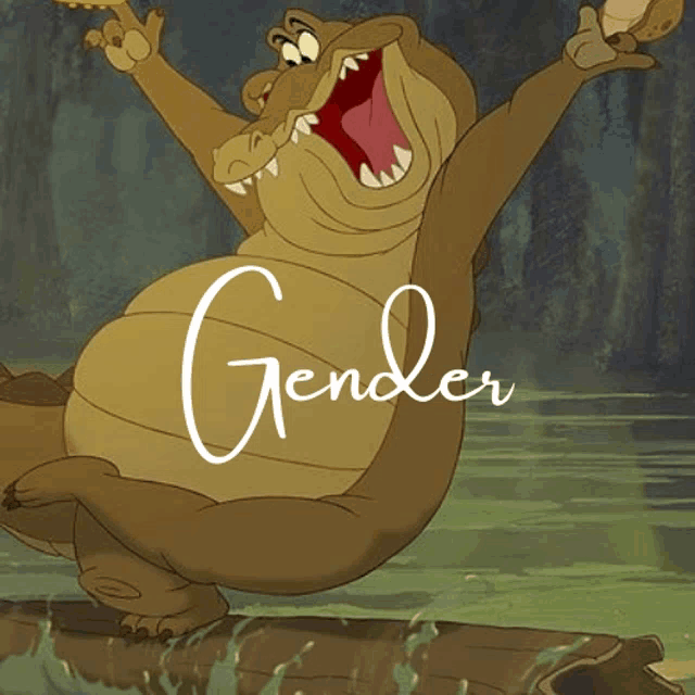 a picture of a crocodile with the word gender written on it